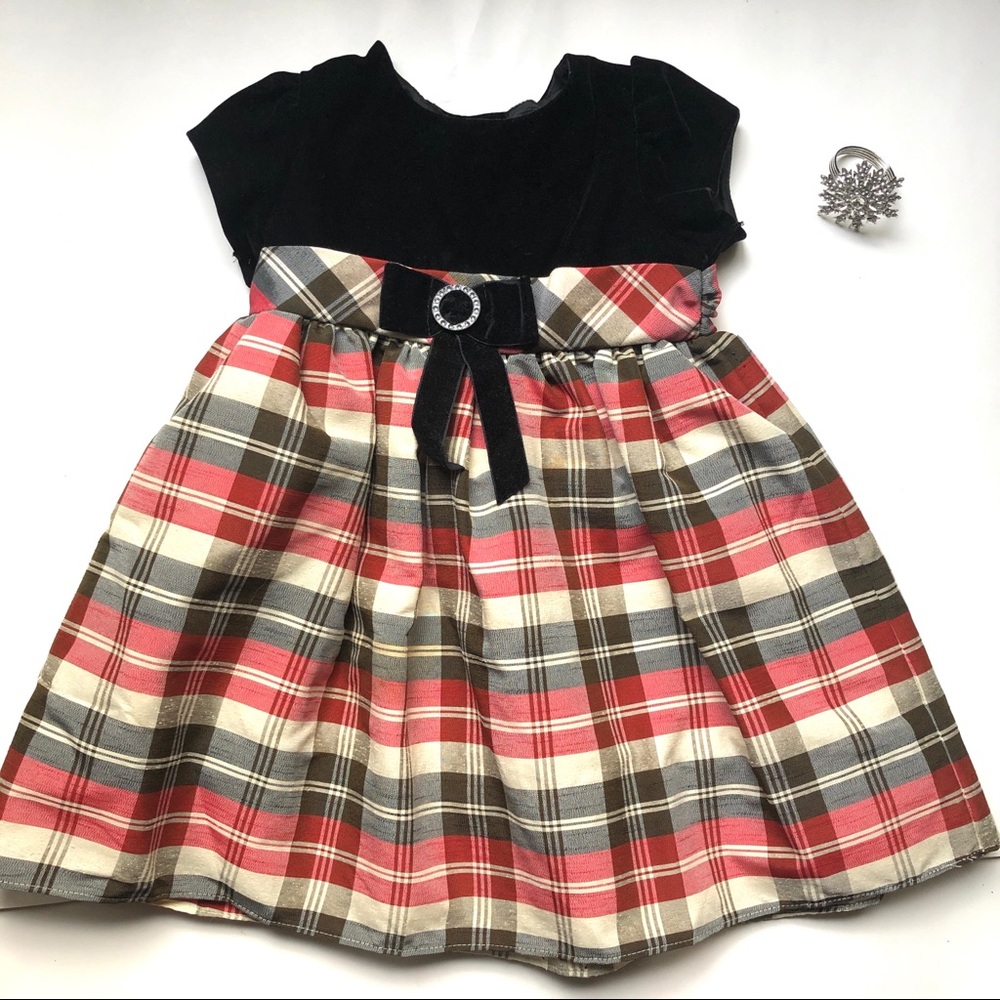 Perfectly Dressed Toddler Holiday velvet / Plaid Dress - Girls 3T